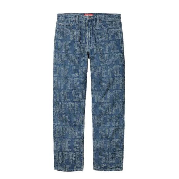 Supreme Needle Punch Regular Jean Washed‎ Blue Men Size 30 Brand New Monogram - Picture 1 of 8